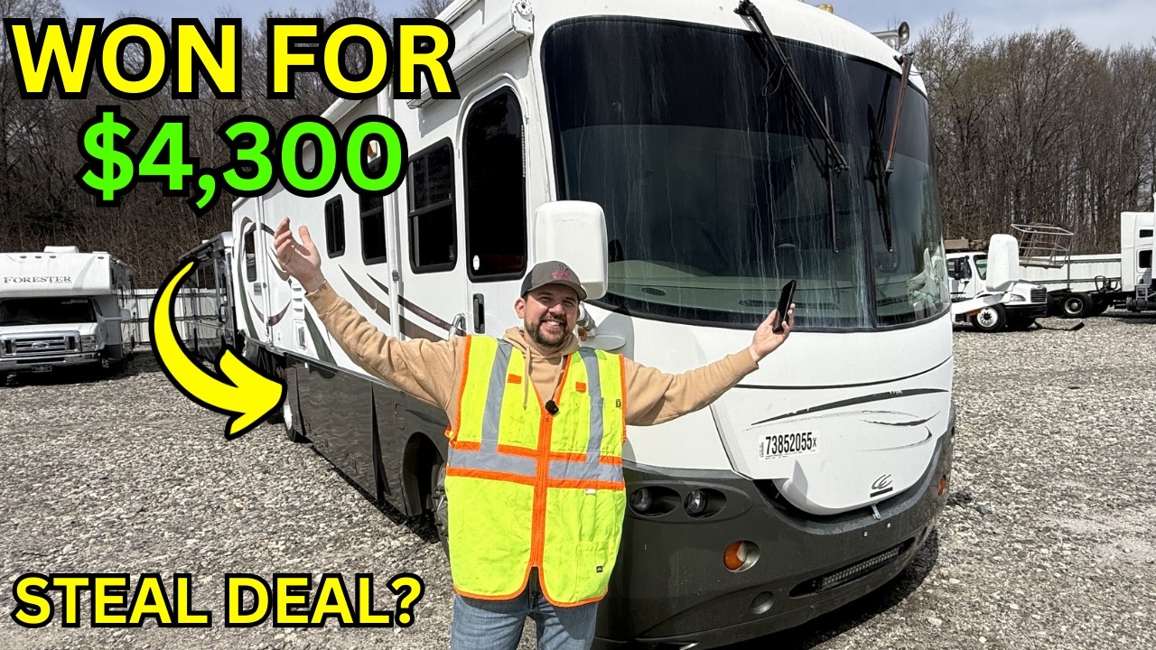 STEAL Deal?! Mike Wins a Wrecked Freightliner Diesel Pusher RV