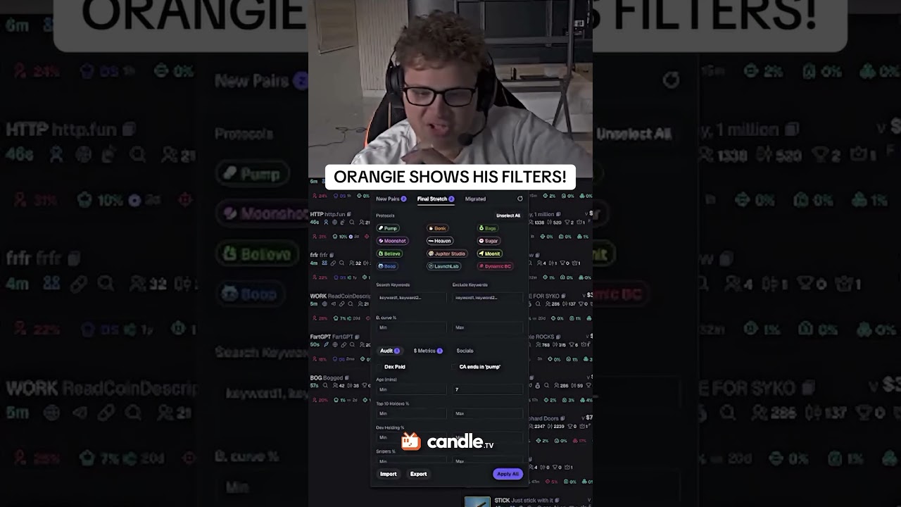ORANGIE SHOWS HIS FILTERS!#reels #crypto #memecoin #trading #solana #orangie #shorts