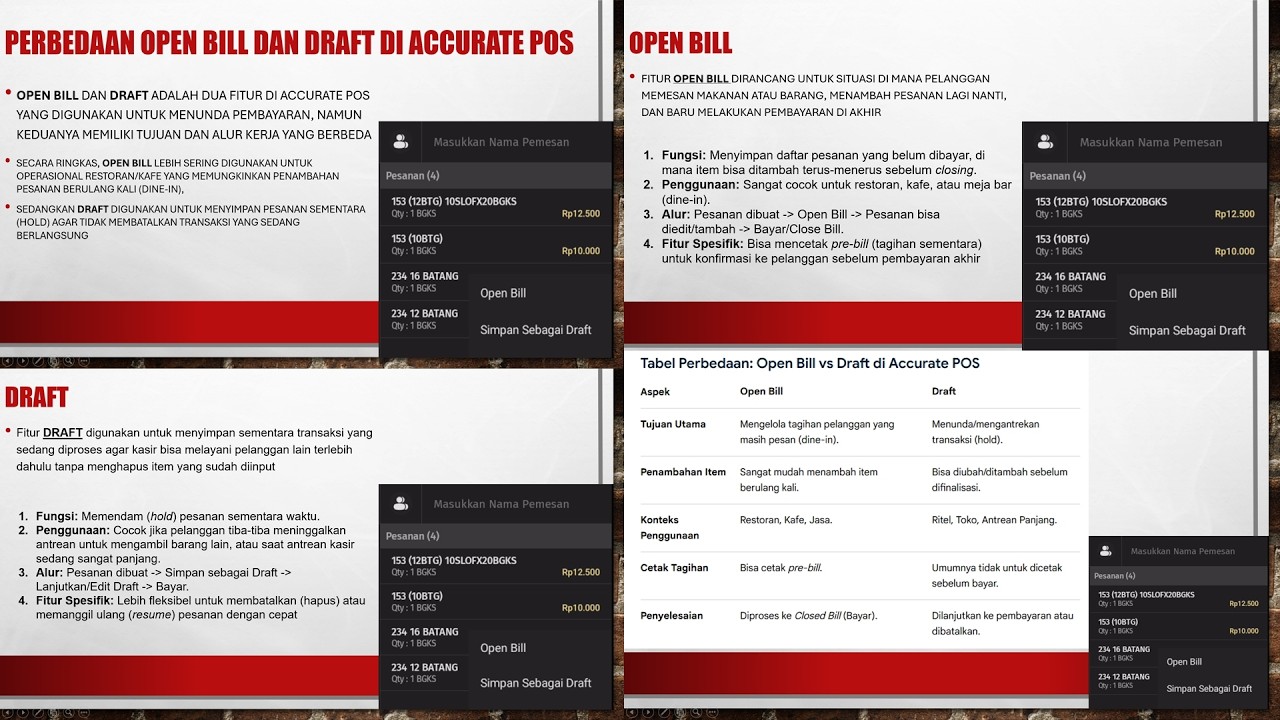 Open BILL VS Draft Transaksi Penjualan di Accurate POS