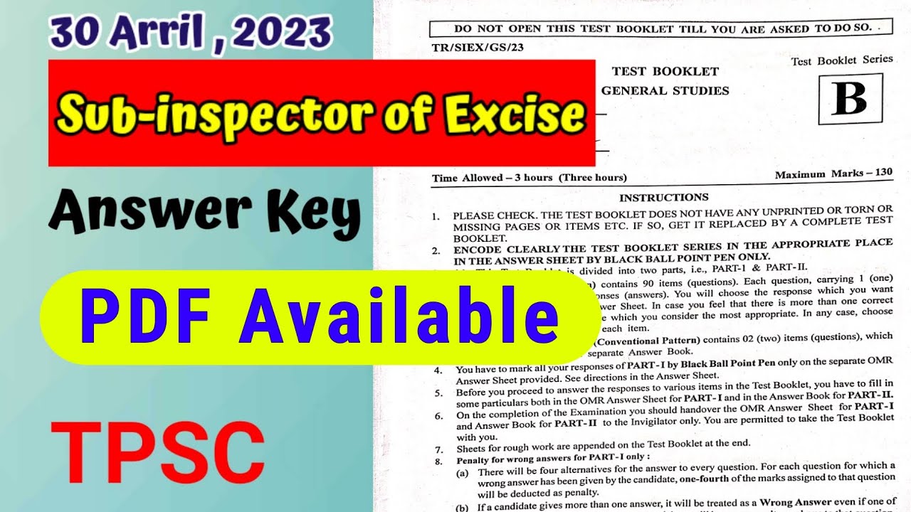 Sub-inspector of Excise Exam paper Answer key Analysis | TPSC |30April, 2023🔥🔥 Must Watch