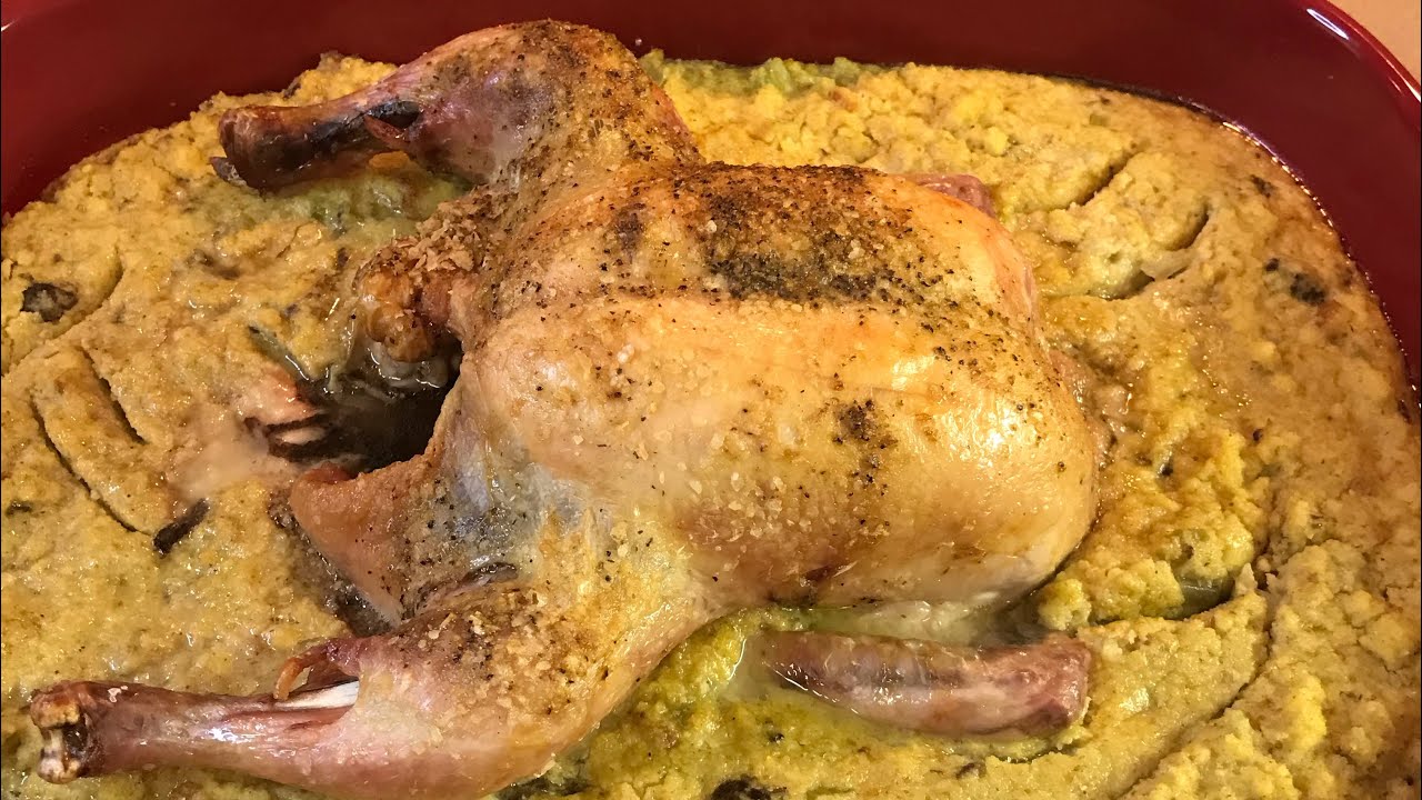 HOW TO COOK OLD SCHOOL CHICKEN AND CORNBREAD DRESSING WITH GRAVY IN ONLY ONE HOUR( A MID WEEK MEAL )