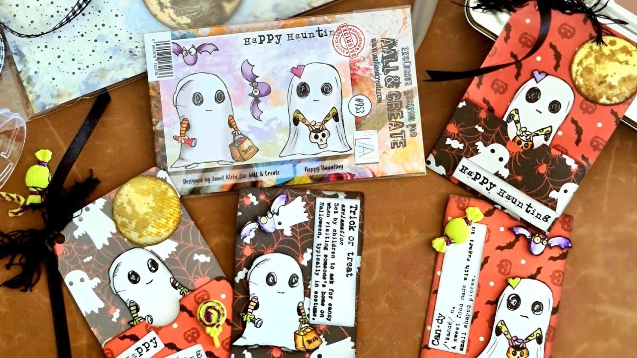 Eileen Hull Sizzix ATC and Library cards Halloween pockets with Aall and Create stamps 2023 WIP