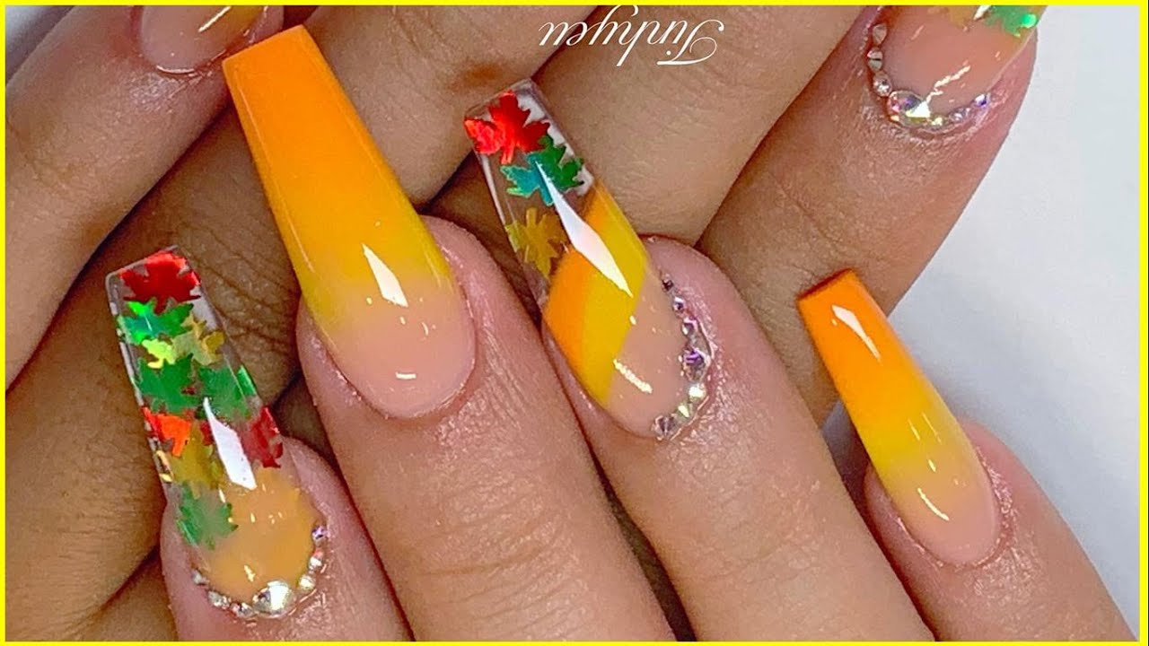 Ombre 3 Colors Nails và Cắt bột Design, Lá mùa thu || Tinh Yeu Nails