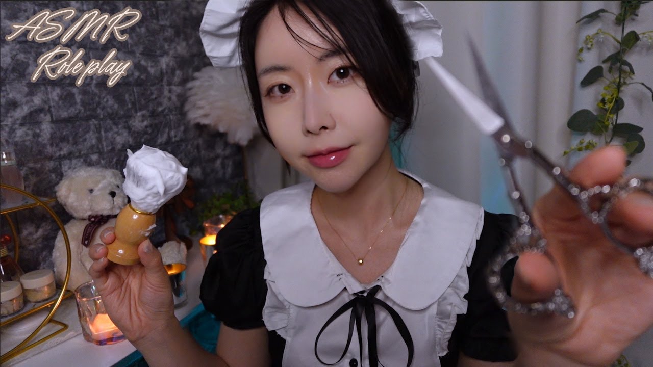 ASMR | Maid roleplay for your sleep | 도련님, 잠 잘 시간이에요 | 메이드 롤플레이 | 면도, 오일 마사지, 머리 커트 | 후시녹음, 시각적 팅글