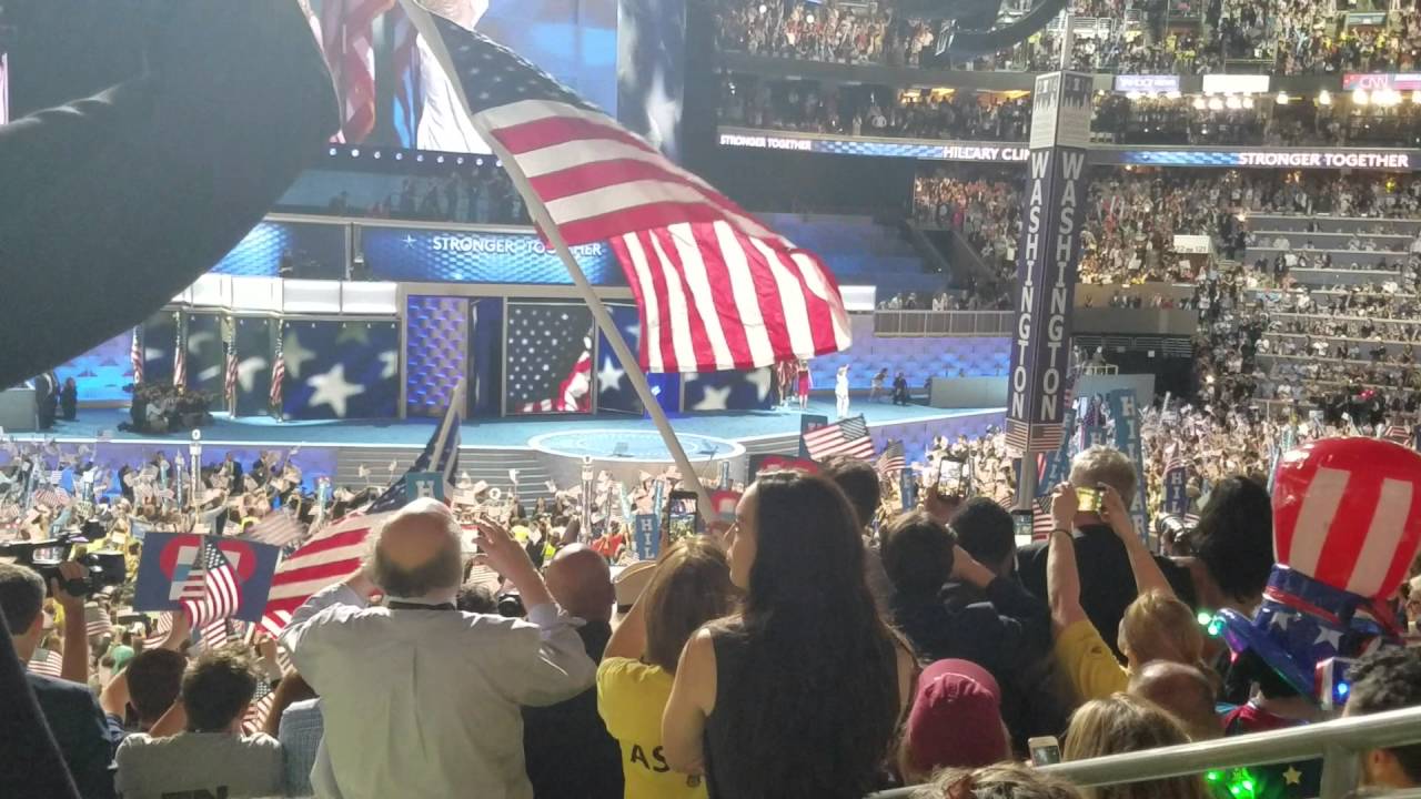 Crowd reaction for Hillary Clinton at the DNC