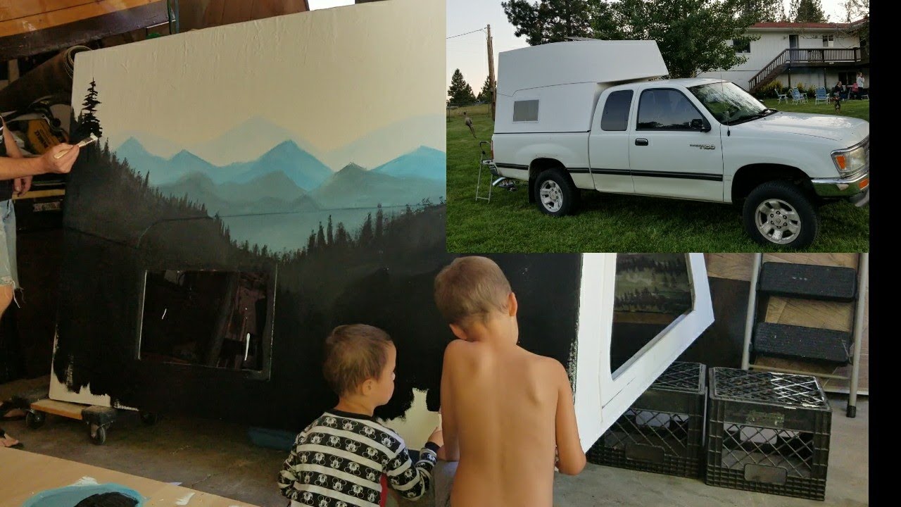 Landscape mural on homemade camper North Idaho style