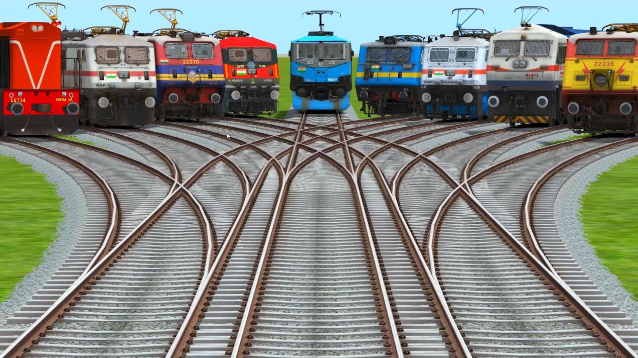 9️⃣ Gaming Trains Run At Curve Branche🚫 Railroad Crossing Tracks-indian railways beamng drive train