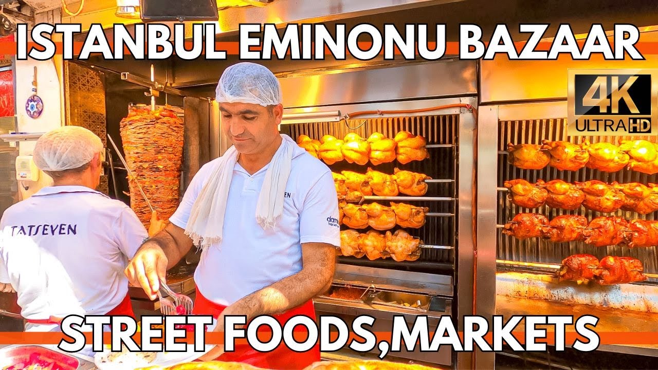 Exploring Istanbul's Eminonu Bazaar: Street Foods and Vibrant Markets in 4K