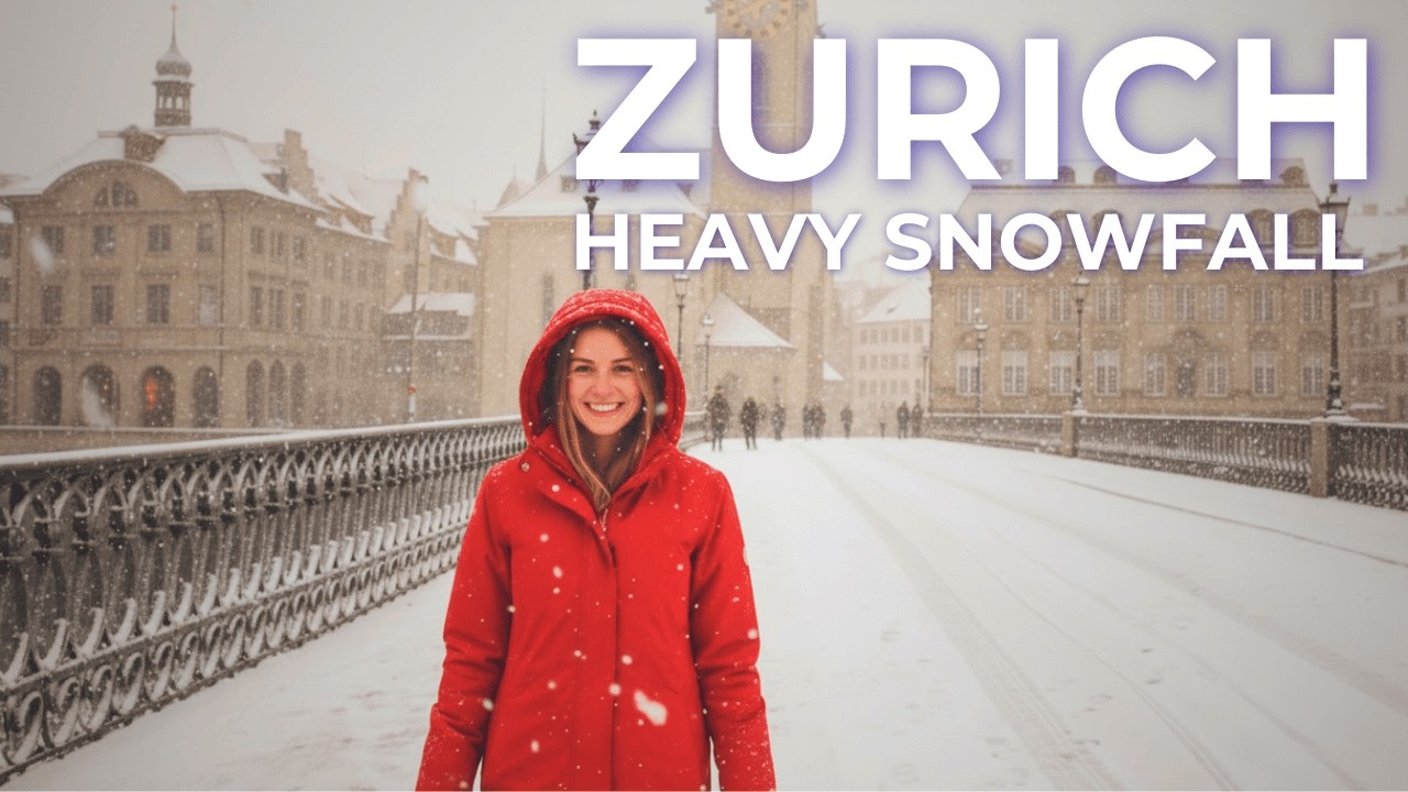 🇨🇭 Zurich Under Snow 4K Walking Tour – Snowstorm transforms Swiss City Streets