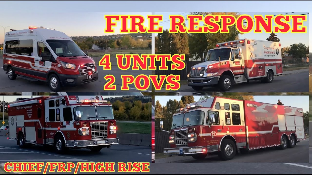 **QUADRUPLE RESPONSE/DOUBLE POV** Calgary Fire Trucks Responding & Arriving To A HOUSE FIRE | CFD