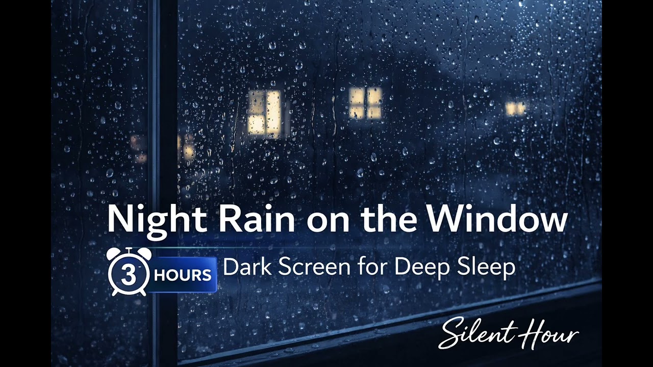 Night Rain on Window | Dark Screen | Deep Sleep | Silent Hour