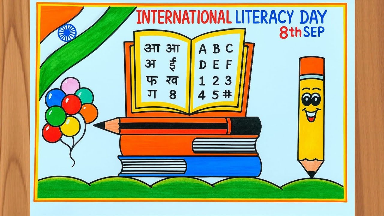 International Literacy Day Poster drawing easy World Literacy day poster Literacy Day Poster