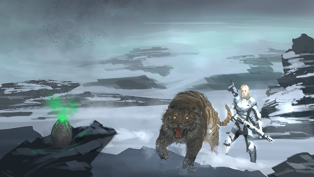 Snow world environmental concept art painting process - timelapse