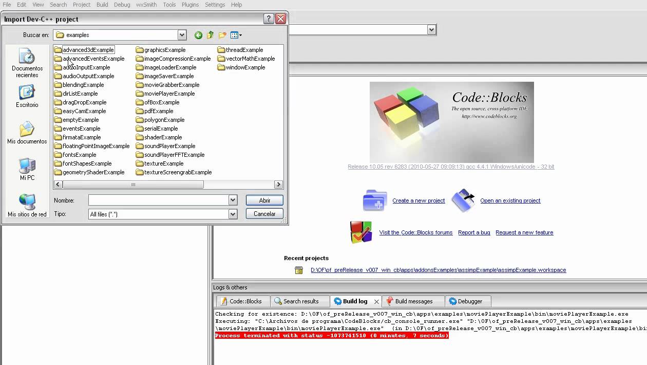 Codeblocks  + openframeworks