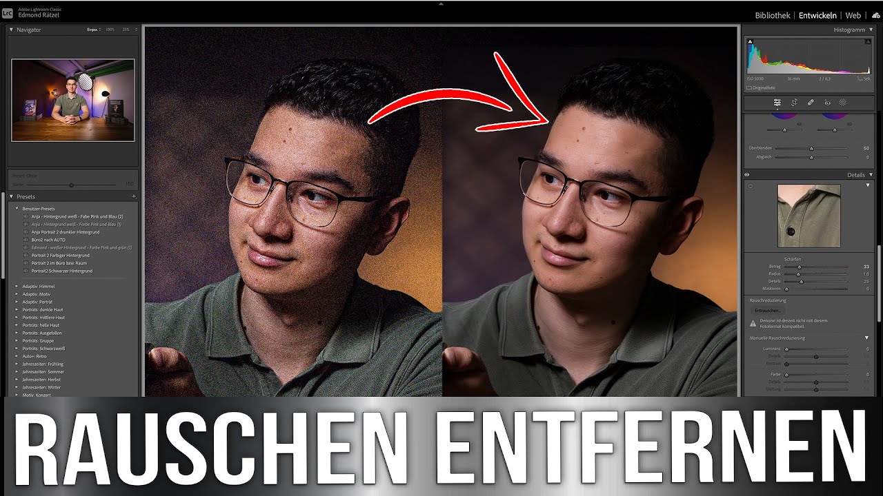 Rauschen entfernen bei Lightroom - KI rauschen reduzieren ohne Qualit&auml;tsverlust