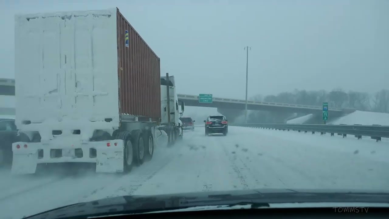 Immigrant song, Ice and Snow on I-75 South from Pontiac Michigan