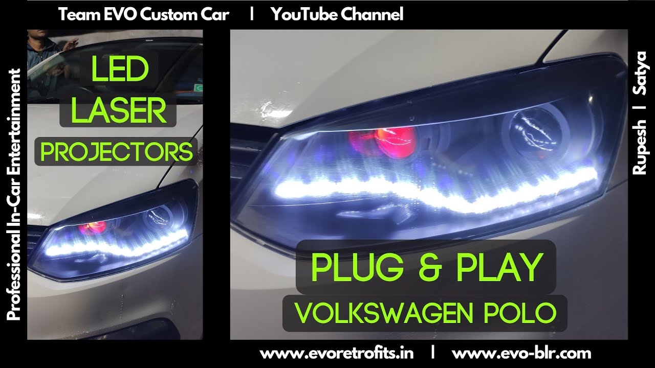 EVO CUSTOM CAR: 2019 Volkswagen Polo LED Projector Headlight + Laser Spot high beam demo by Rupesh
