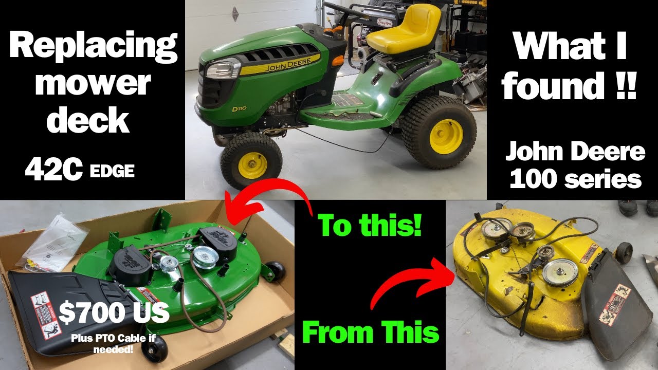 How to Install a New Mower Deck on a John Deere D100, E100, S100 Series Lawn tractor.