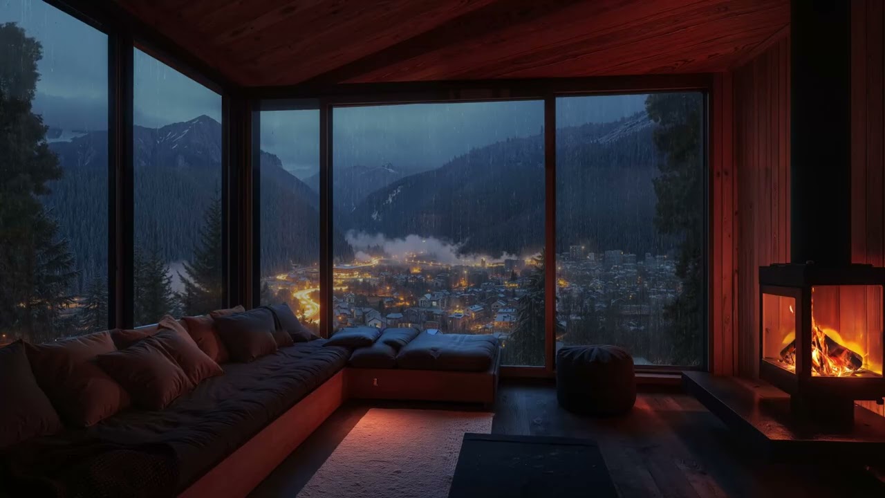Cozy Room: A Rainy Day With The Crackling Sound Of Burning Wood | ASMR Sleep Helps Reduce Stress