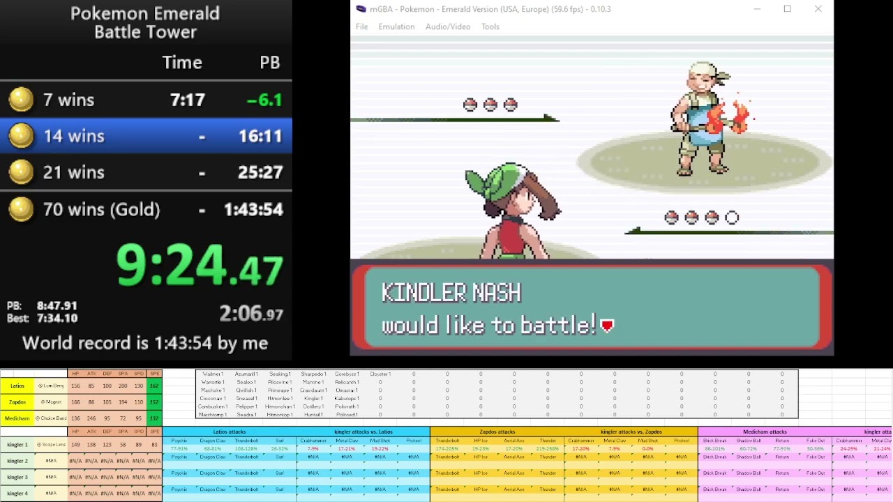 Pokemon Emerald Battle Tower speedrun in 1:41:29 [current world record]
