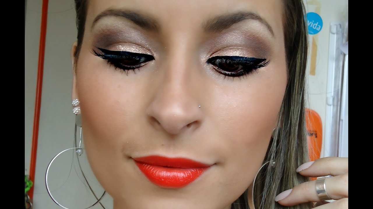 Maquiagem Neutra com Brilho e Boca Vermelha