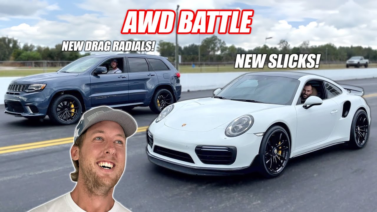 Twin Turbo Porsche vs. Jeep Trackhawk on Drag Radials... WAY Closer Than We Thought!!! (More Boost)