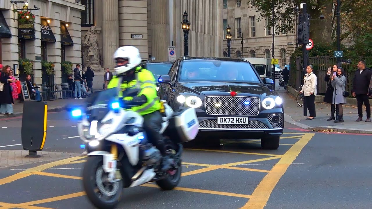 Police SEG escort Princess Anne from Trinity House in London