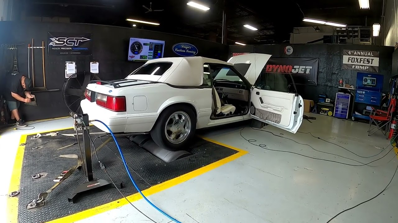Fox body with a Powerdyne blower on the dyno at DCT tuning