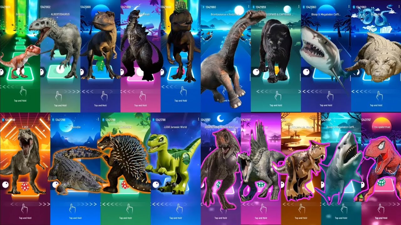 🦖 T-Rex Spiderman vs Indoraptor vs Mosasaurus vs Triceratops vs Mammoth Tiles Hop Battle Challenge 