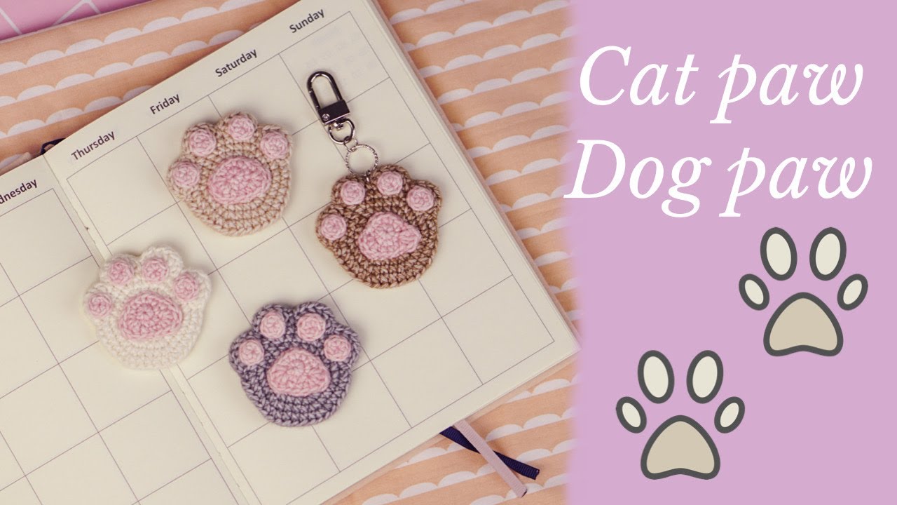 How to Crochet cat dog paw print applique keychain/ถักโครเชต์อุ้งเท้าหมา อุ้งเท้าแมว