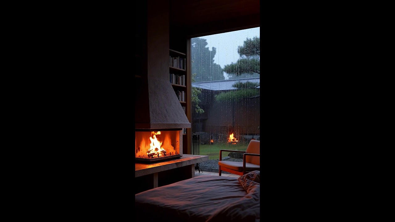 LIVE Heavy Rain & Gentle Piano 🌧️ Cozy Fireplace Bedroom Ambience for Deep Sleep | Relaxing ASMR