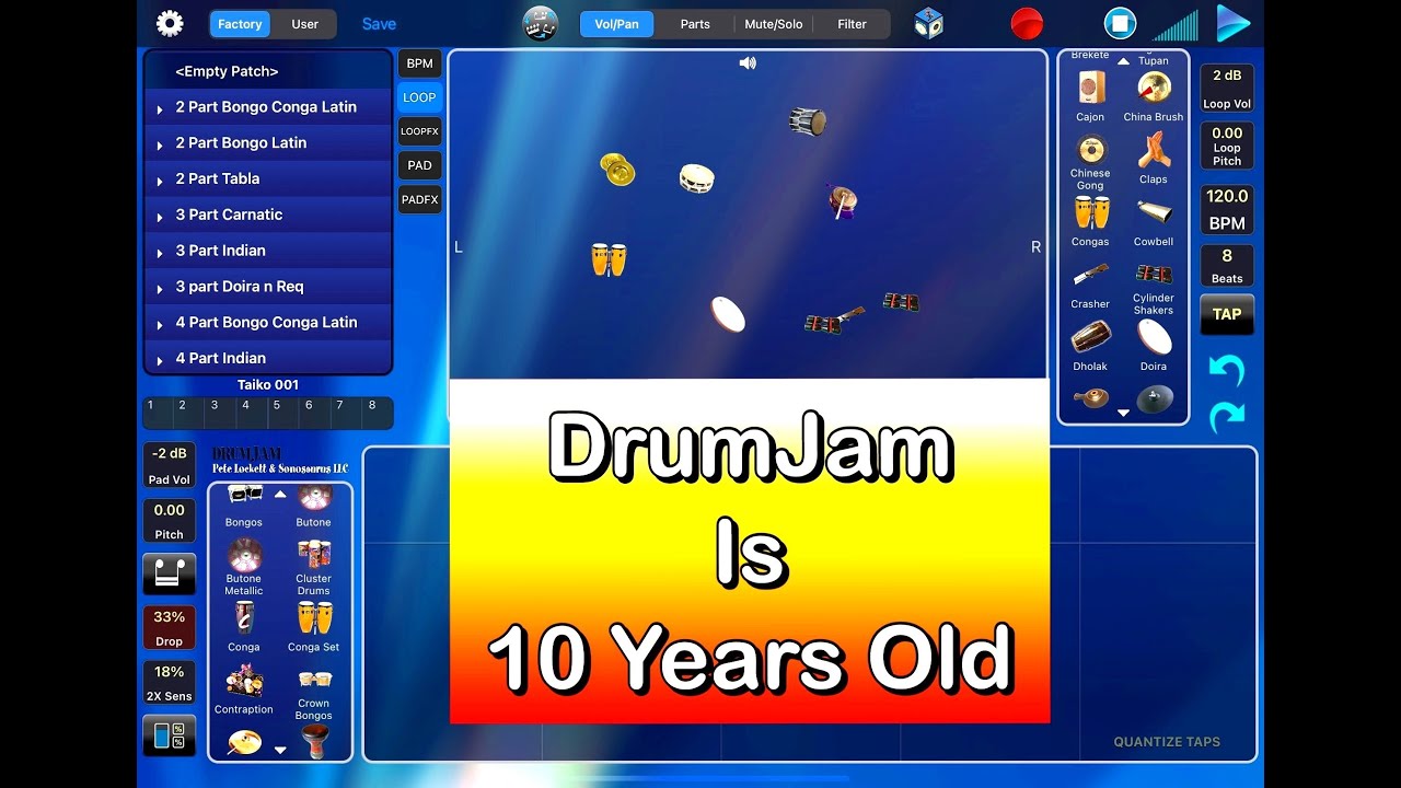 DrumJam - Dynamic Percussion - Celebrating DrumJams 10 Year Anniversary - Demo for the iPad
