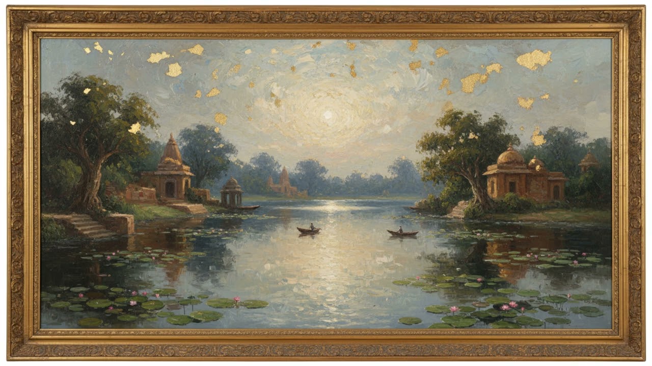 4K TV Art Frame: Bengaluru Lakes Classical Oil Painting - Virtual Window for Home Decor