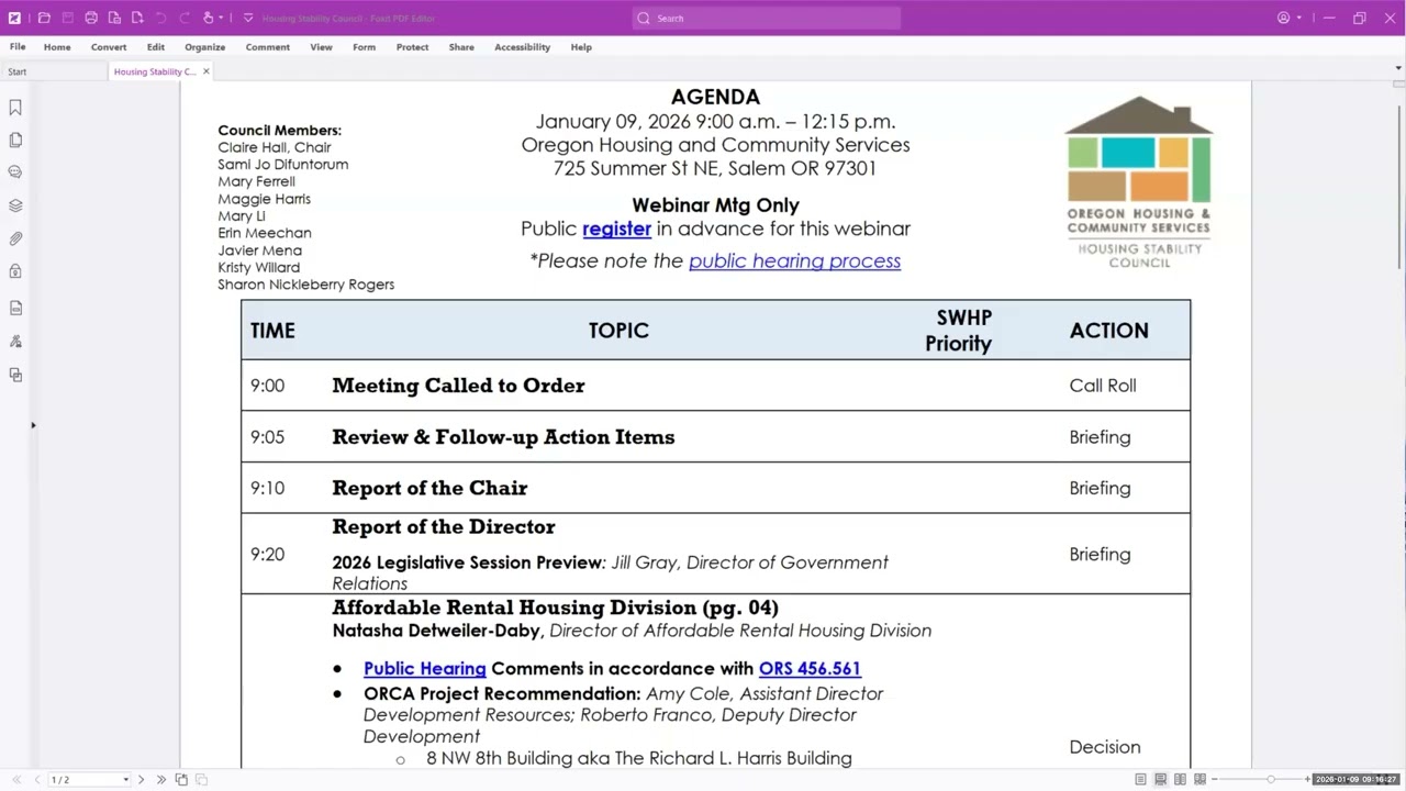 Housing Stability Council Recording - Jan. 9, 2026
