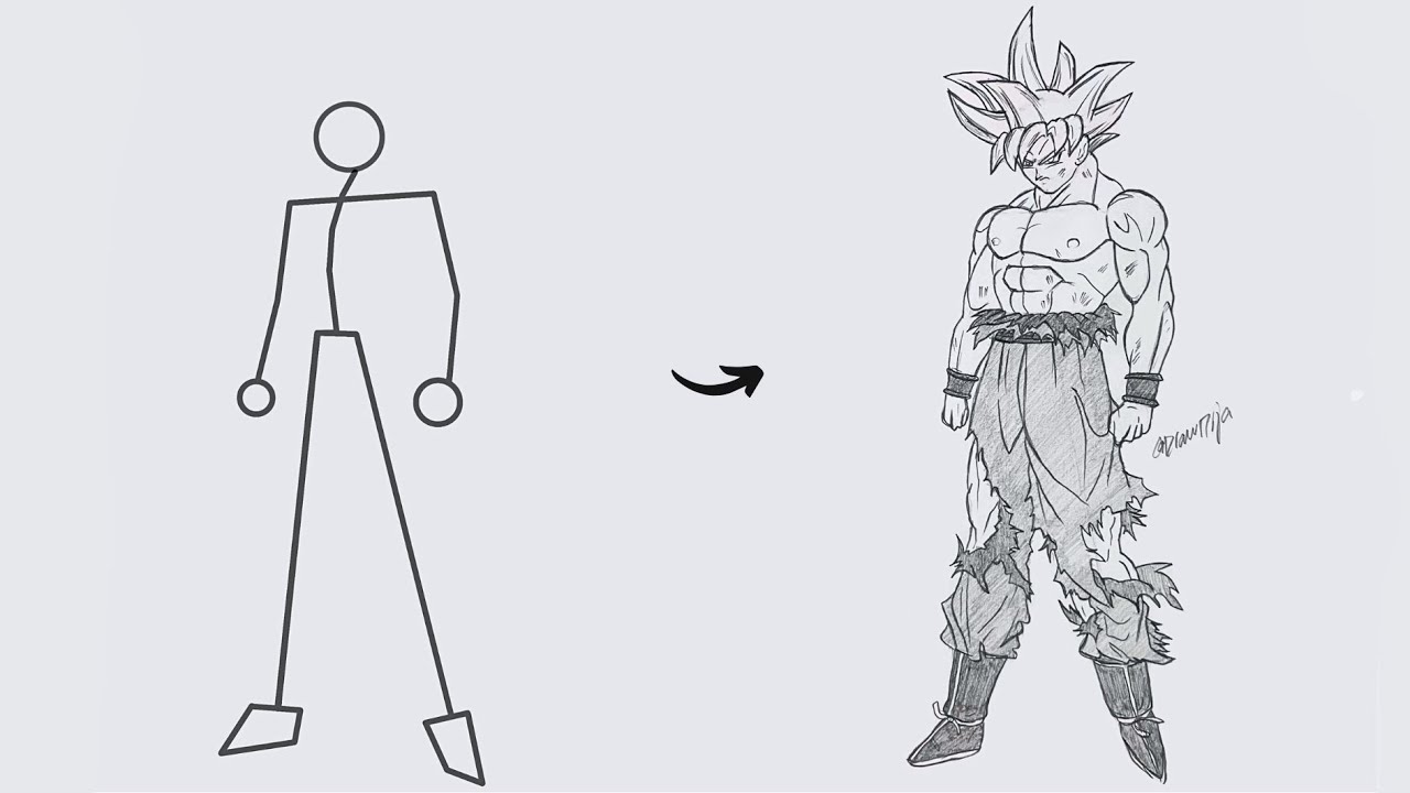 How to draw Goku Full Body out of Stick Man | Easy Step by Step