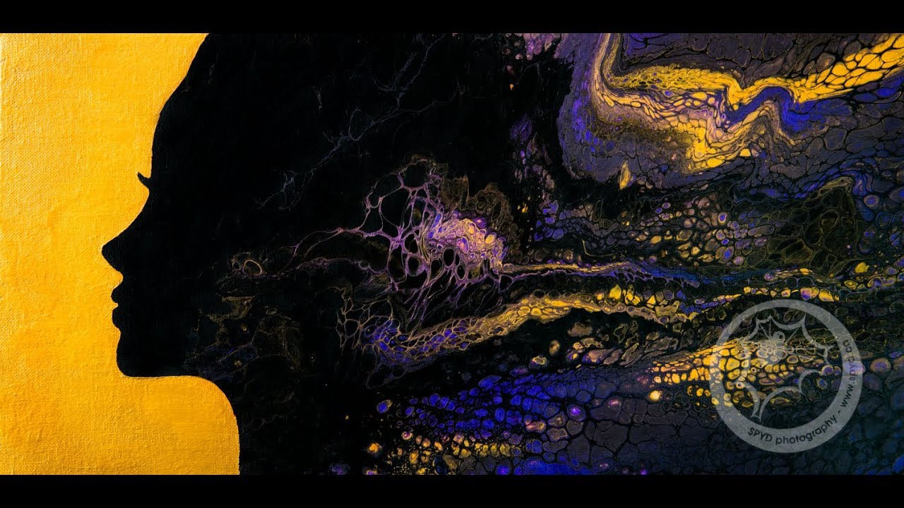 (67) FIERCE FEMALE FACE Acrylic Pour/Swipe with GOLD, PURPLE & BLACK!