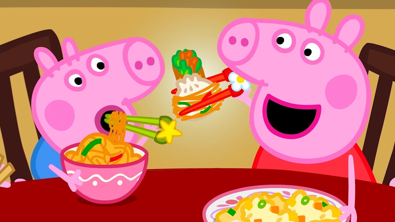 Experimentando muitos alimentos diferentes! 🥡 Contos da Peppa Pig 🐽 Peppa Pig Português Brasil
