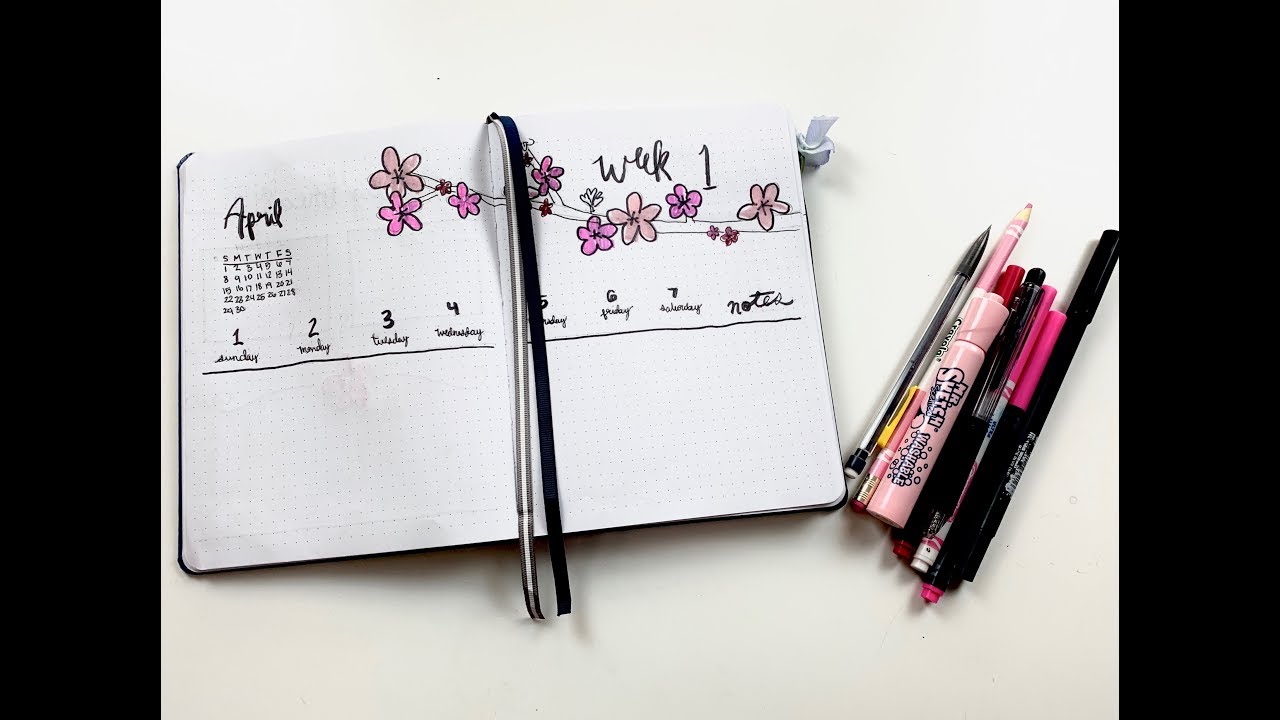 APRIL BULLET JOURNAL 2019 SETUP-CHERRY BLOSSOM THEME
