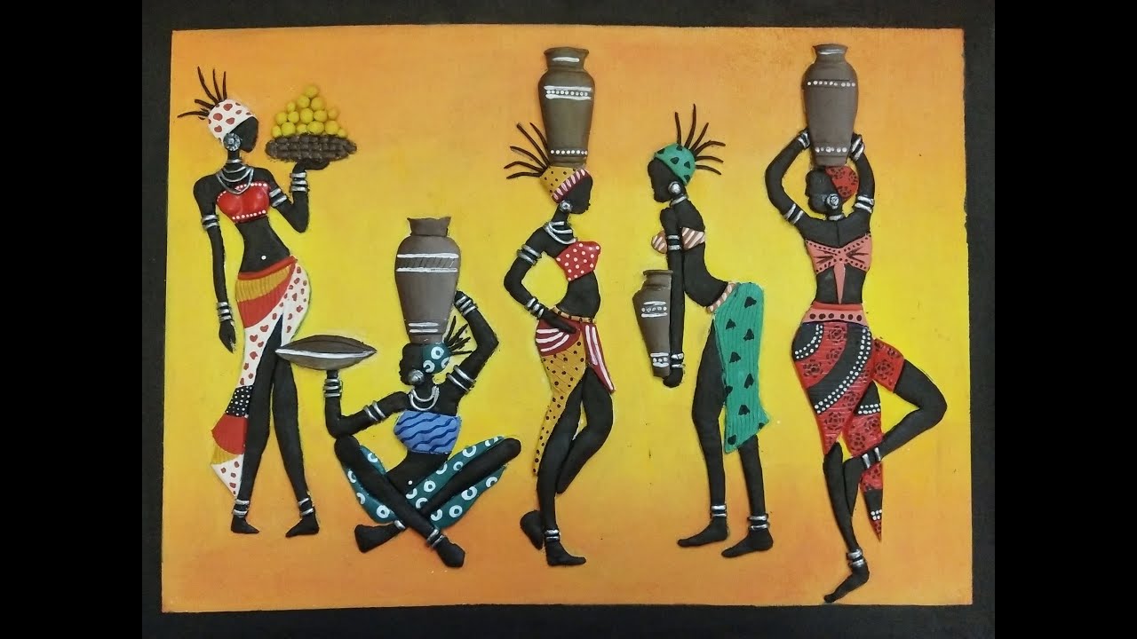 DIY African Lady Tribal Mural Painting on Plywood Board | Tribal Clay Art | Beautiful Wall Decor