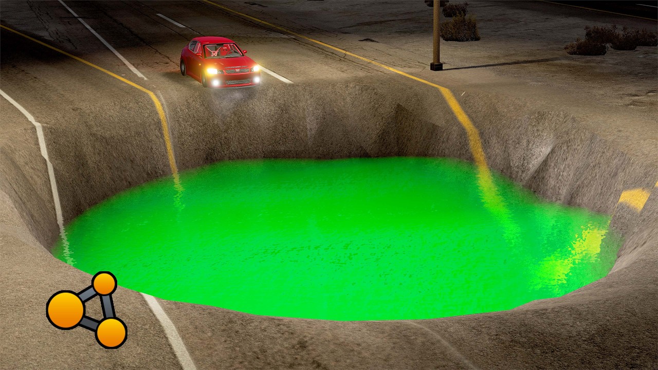 Cars FALL Into Giant Pit at NIGHT 🌙💥 BeamNG Drive