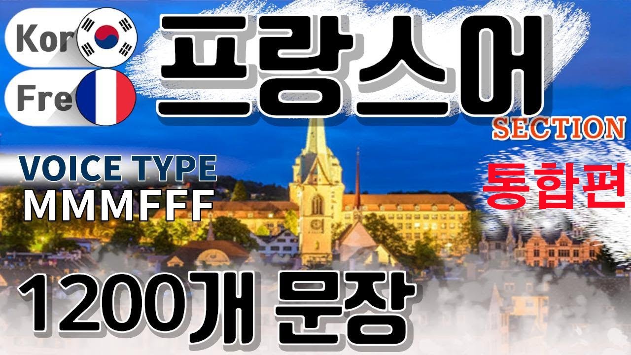 프랑스어 / Type M M M F F F [통합편] 원어민 발음. 짧고 쉬운 1,200(9 hr) 문장 연속 듣기.  / 생활 회화. 식당. 교통. 쇼핑. 호텔. 공항. 병원