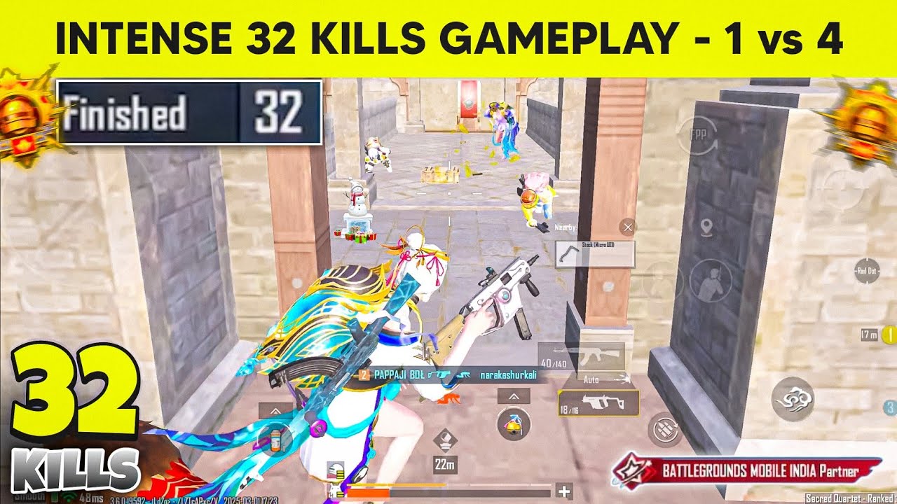 32 Highest Finishes Gameplay 🔥 INTENSE 1 VS 4 SITUATION 🤯 BGMI GAMEPLAY - DT GAMING