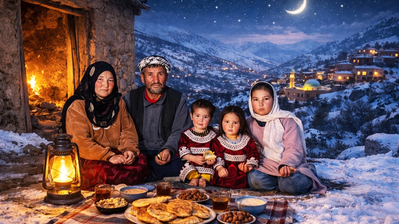 Resilient Life of a Poor family in a Mountain Village in Winter Far From Civilization