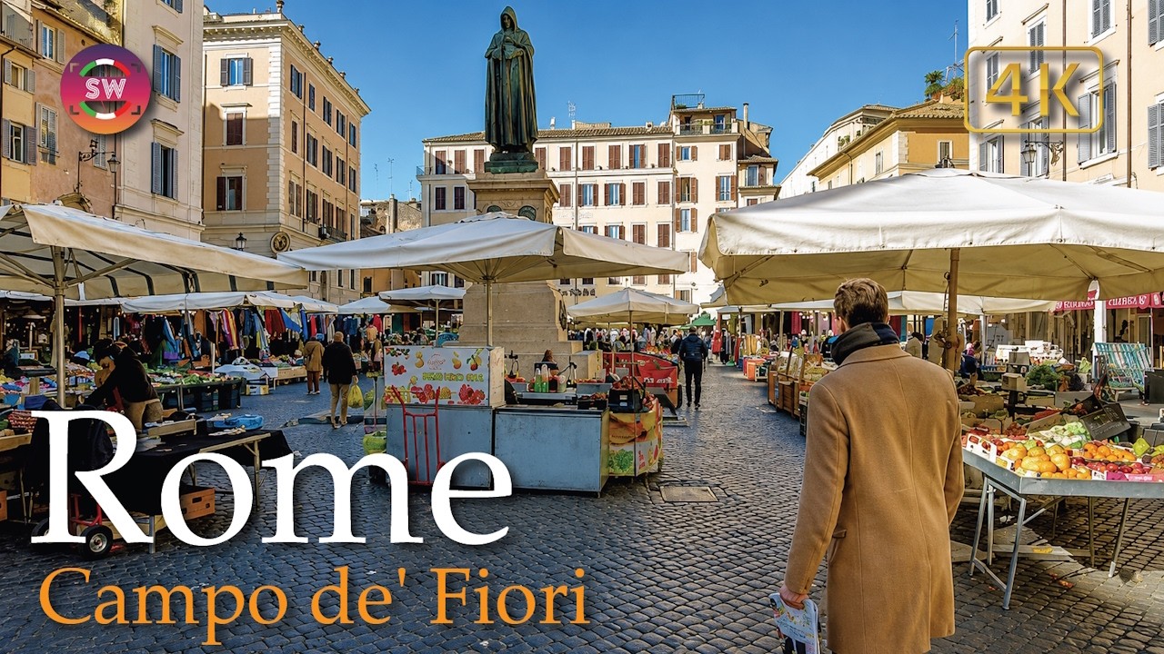 Rome | A walk in Campo de' Fiori, Italy【Walking Tour】With Captions - 4K