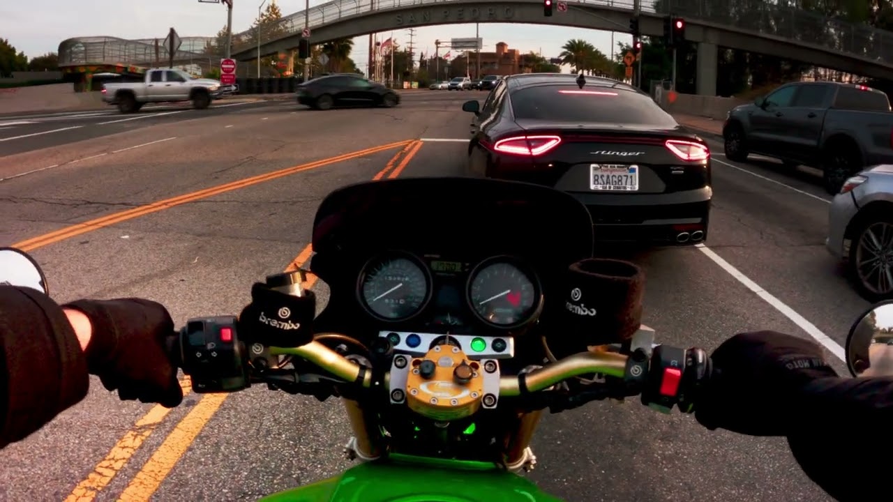 Taking the Kawasaki ZRX1200R for a ride around Downtown Long Beach