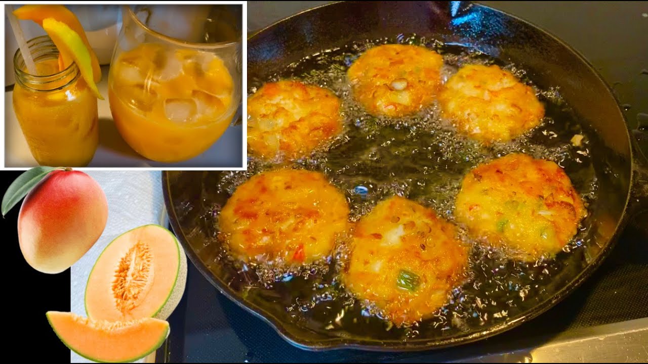 Гордитас с морепродуктами (торты из морепродуктов) и дыня с манго Agua Fresca