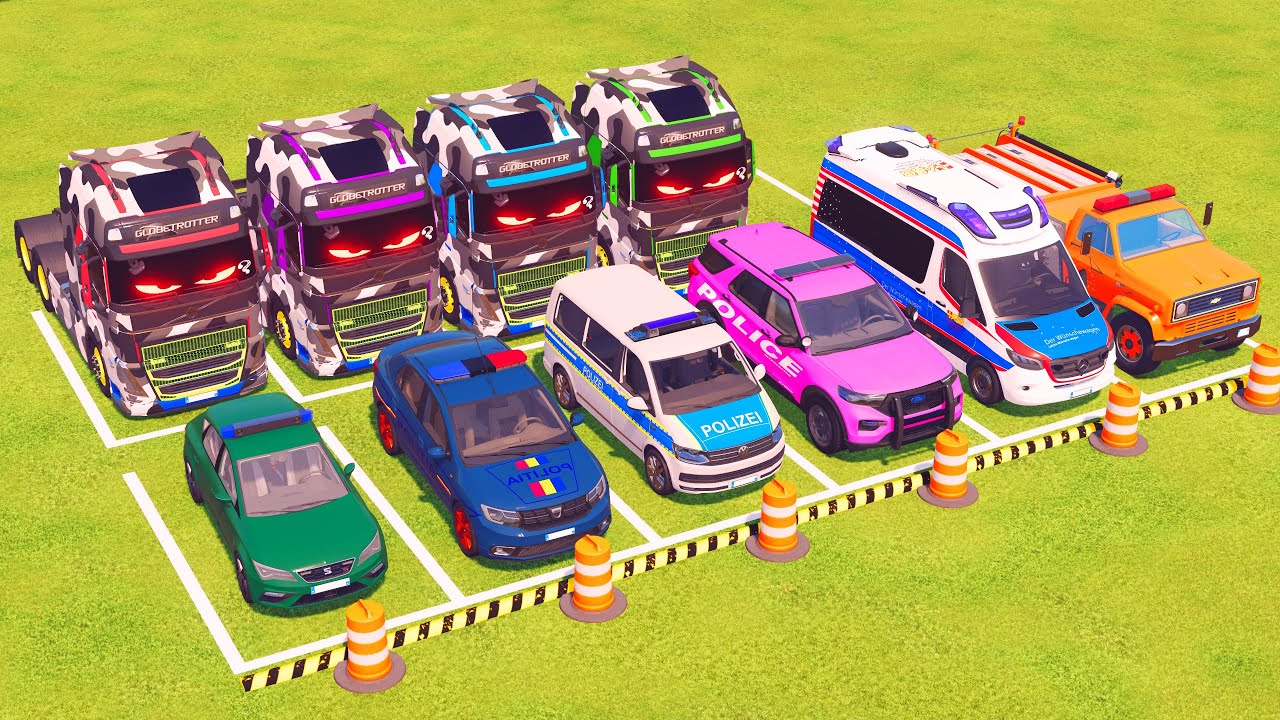 VUS GAME - TRANSPORTING POLICE CARS, FIRE DEPARTMENT, AMBULANCE VEHICLES WITH TRUCKS - FS22 #326