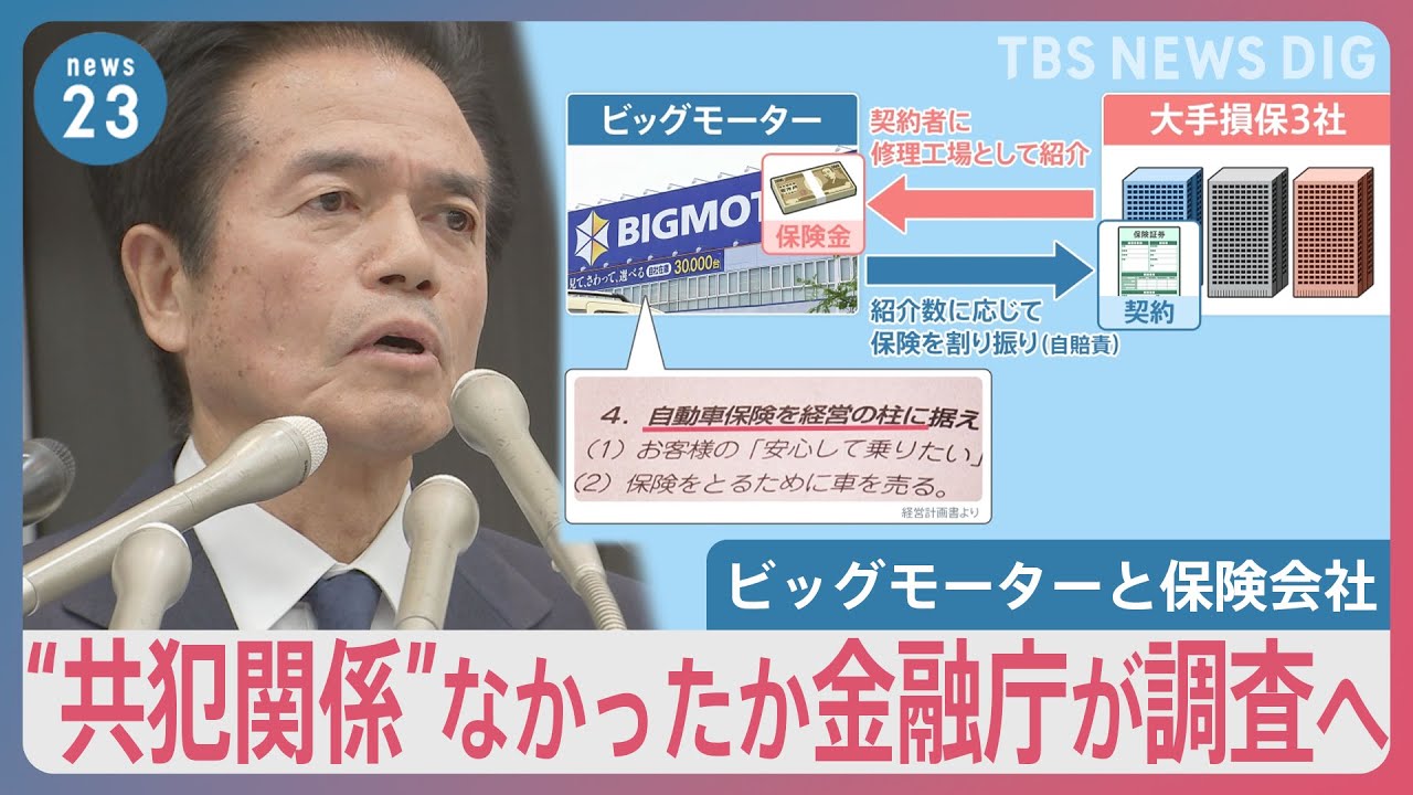 「客のサインを勝手に代筆」「タダで仕事しろ」新証言続々　TBS経済部長が解説・保険会社とビッグモーターに“共犯関係”なかったか金融庁が調査へ【news23】｜TBS NEWS DIG