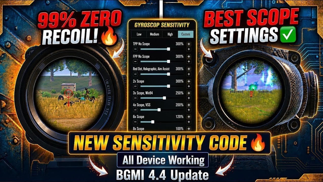 BGMI 4.4 NEW SENSITIVITY CODE 🔥 99% ZERO RECOIL + BEST SCOPE SETTINGS 2026 ✅