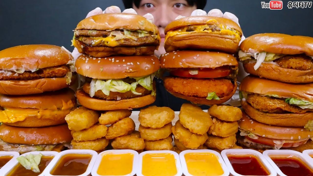 ASMR McDonald's DOUBLE CHEESE & CHICKEN & SHRIMP BURGER & NUGGET 맥도날드 더블치즈 & 치킨 & 슈비 버거 MUKBANG